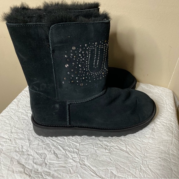UGG Classic Gem Sparkle Logo Suede Leather Boots - Picture 5 of 8